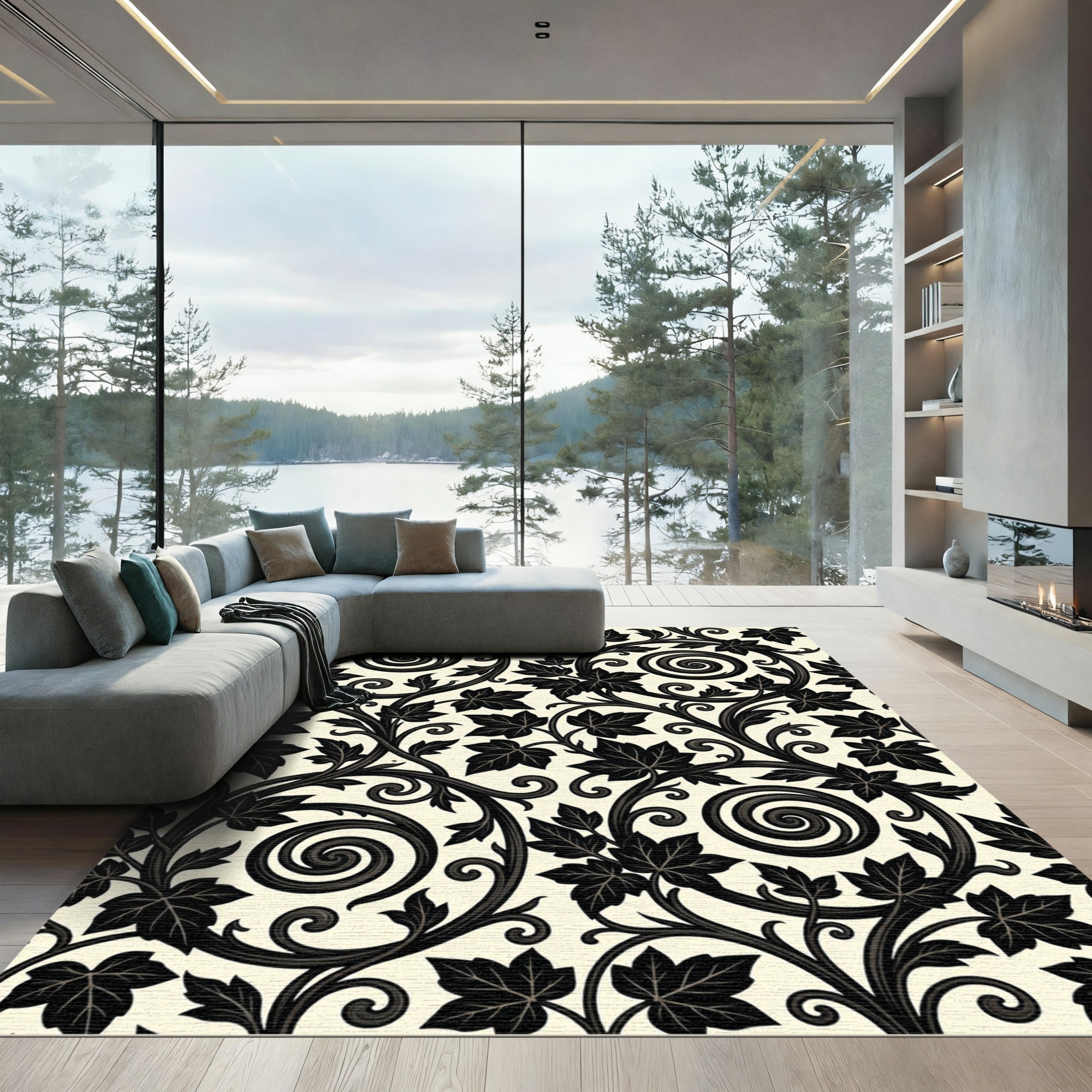 Dark Ivy Scrolls Arabesque Cream Rug