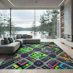 Vibrant Isometric Urban Neighborhood City Map Rug