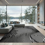 Monochrome Optical Linear Wavy Abstract Rug