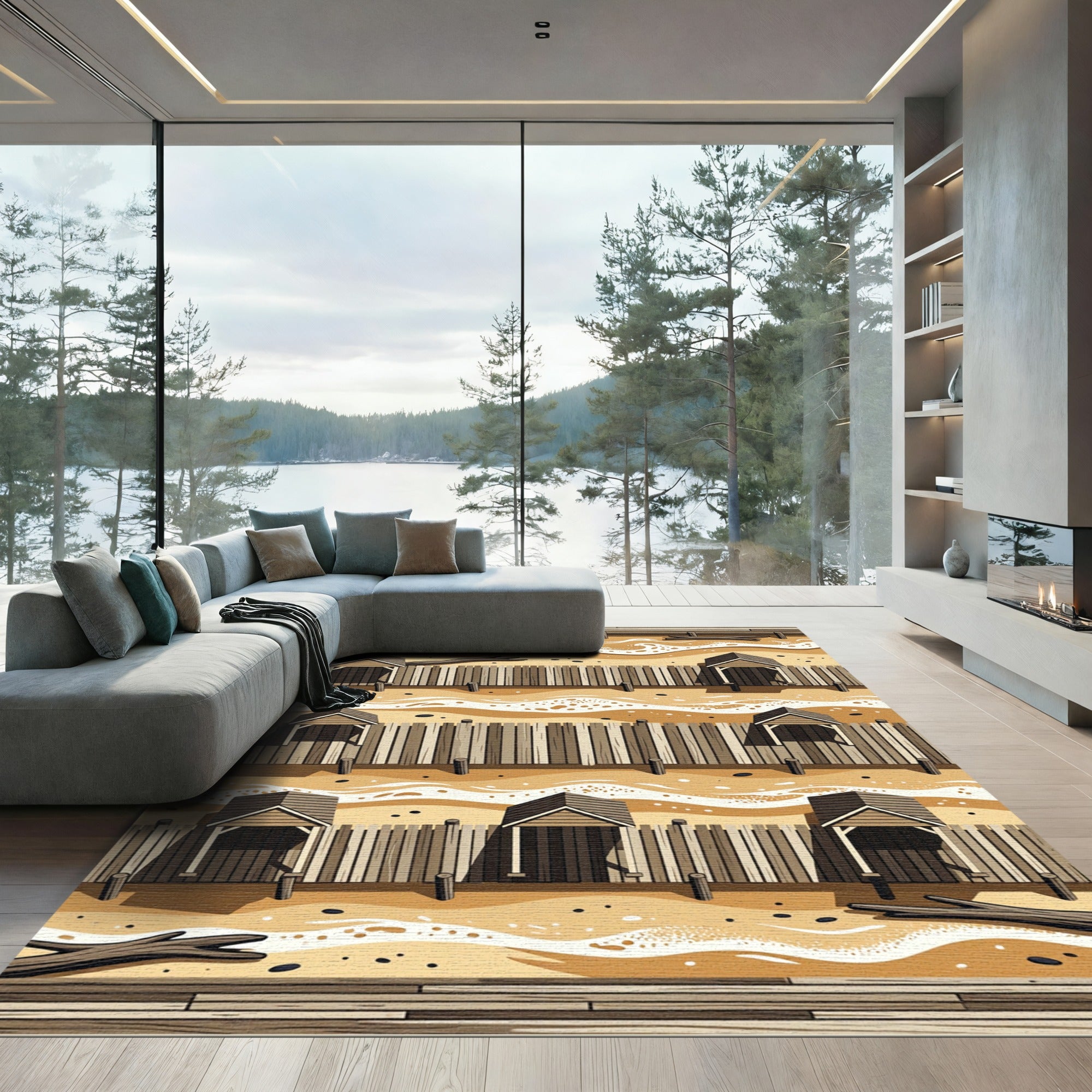 Coastal Sand Dune Beach Cabana Wave Rug