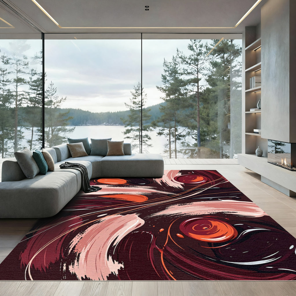 Burgundy Coral Swirl Imprint Rug