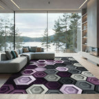 Modern Purple and Gray Hexagon Geometry Rug