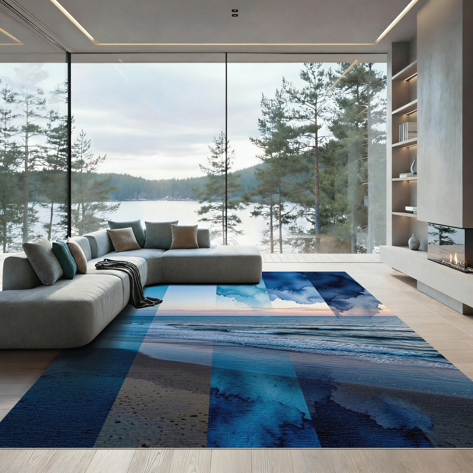 Gradient Indigo Wash Beach Abstract Rug