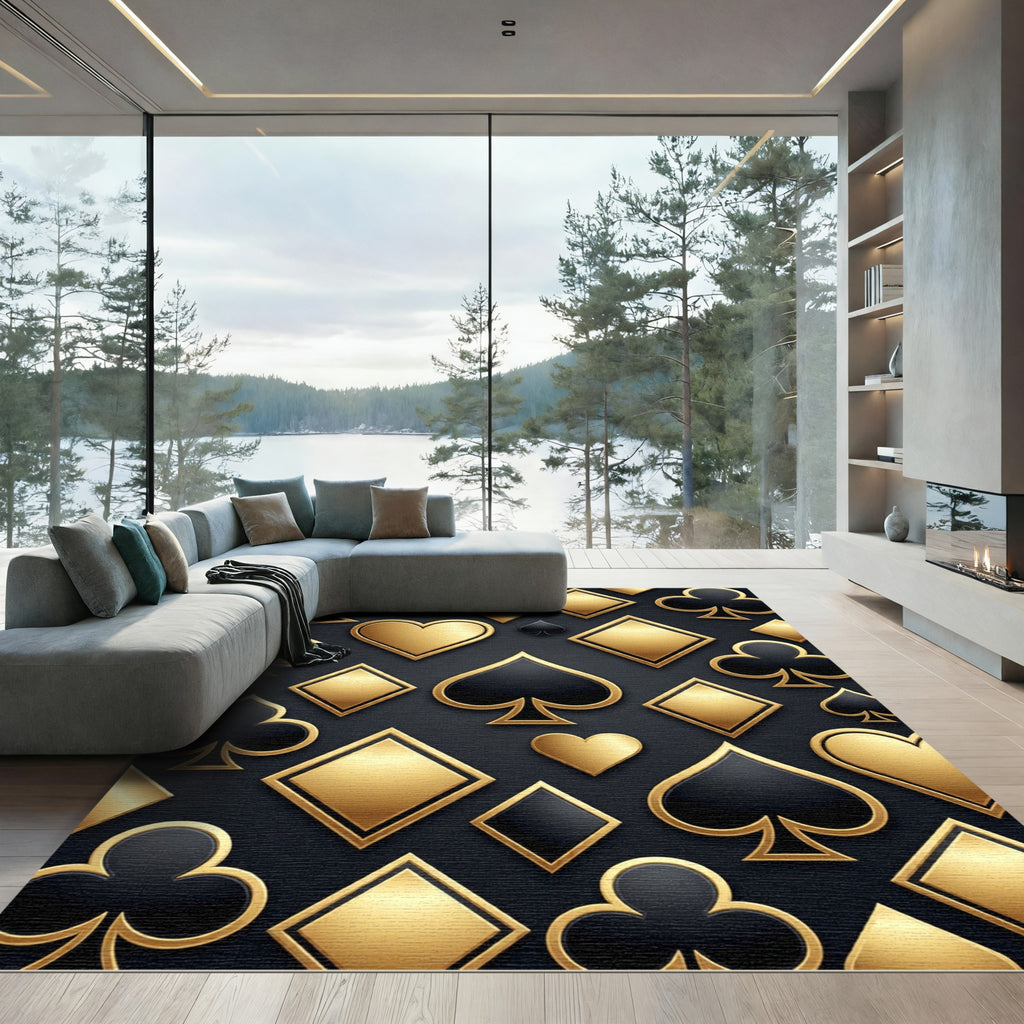 Elegant Gold and Black Playing Card Rug