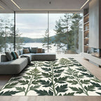 Sage Green Botanical Fern Leaf Rug