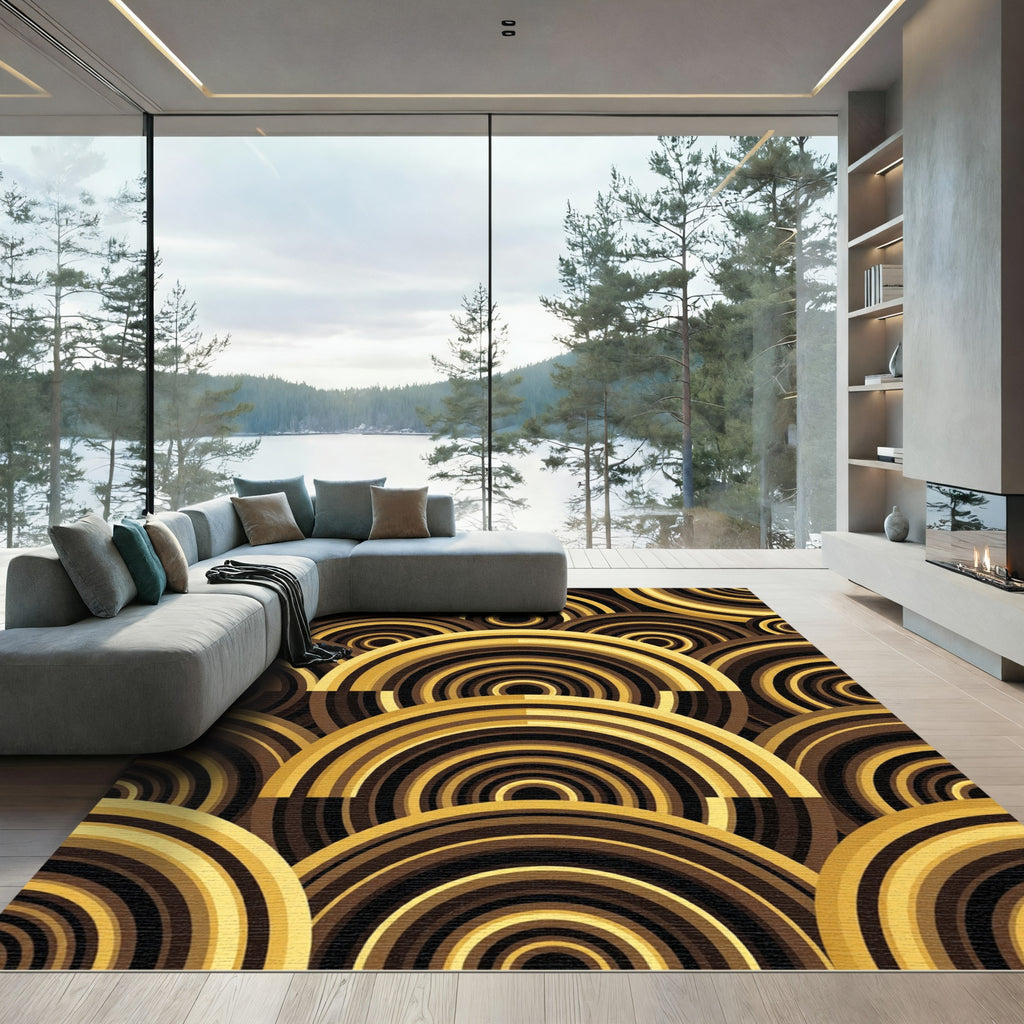 Rich Gold Brown Concentric Arcs Rug