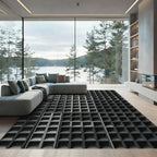 Minimalist Monochrome Grid Charcoal Rug