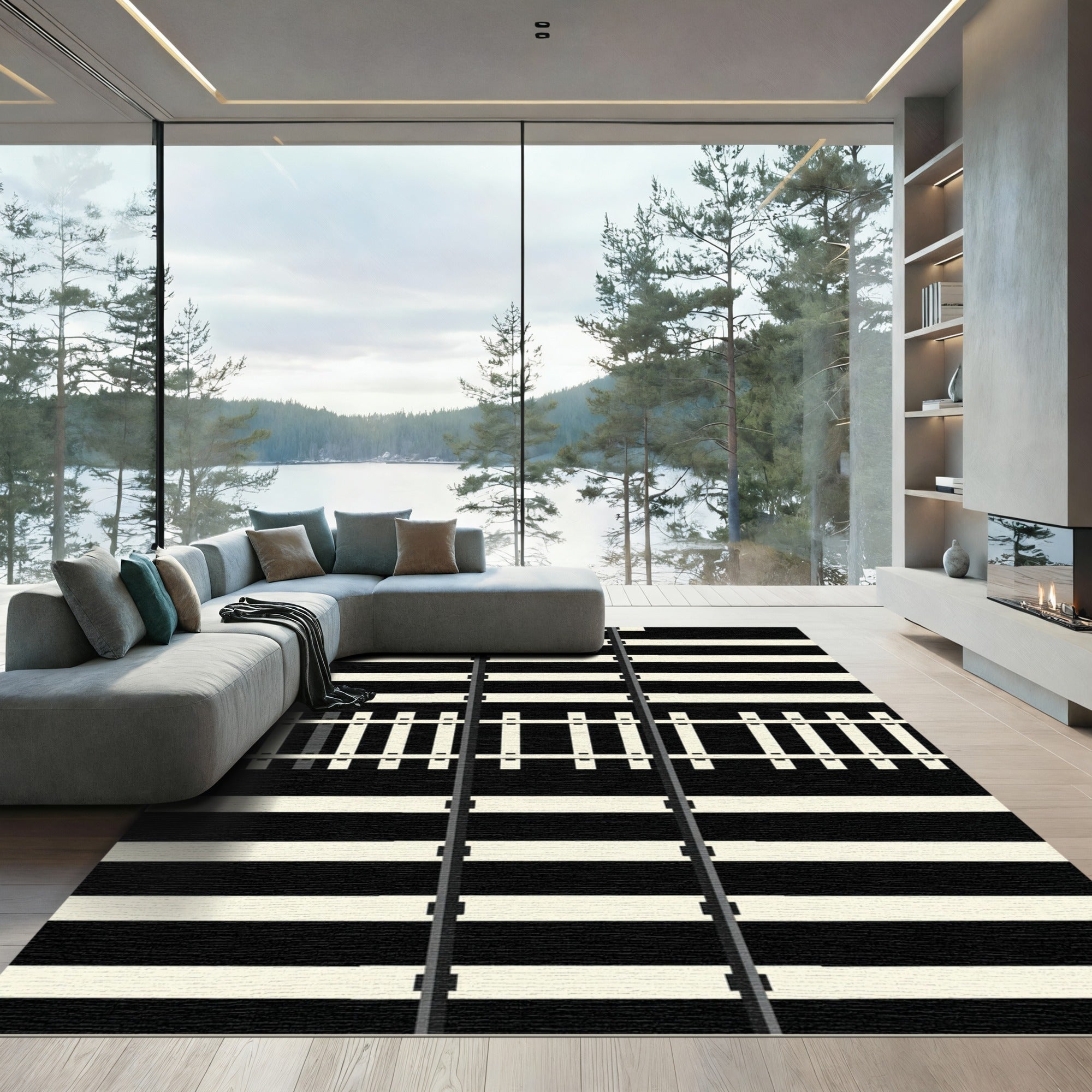 Monochromatic Linear Railway Track Abstract Rug