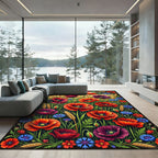 Vibrant Red Poppy Cornflower Wheat Field Rug