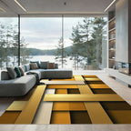 Modern Golden Interlocking Geometric Metallic Blocks Rug