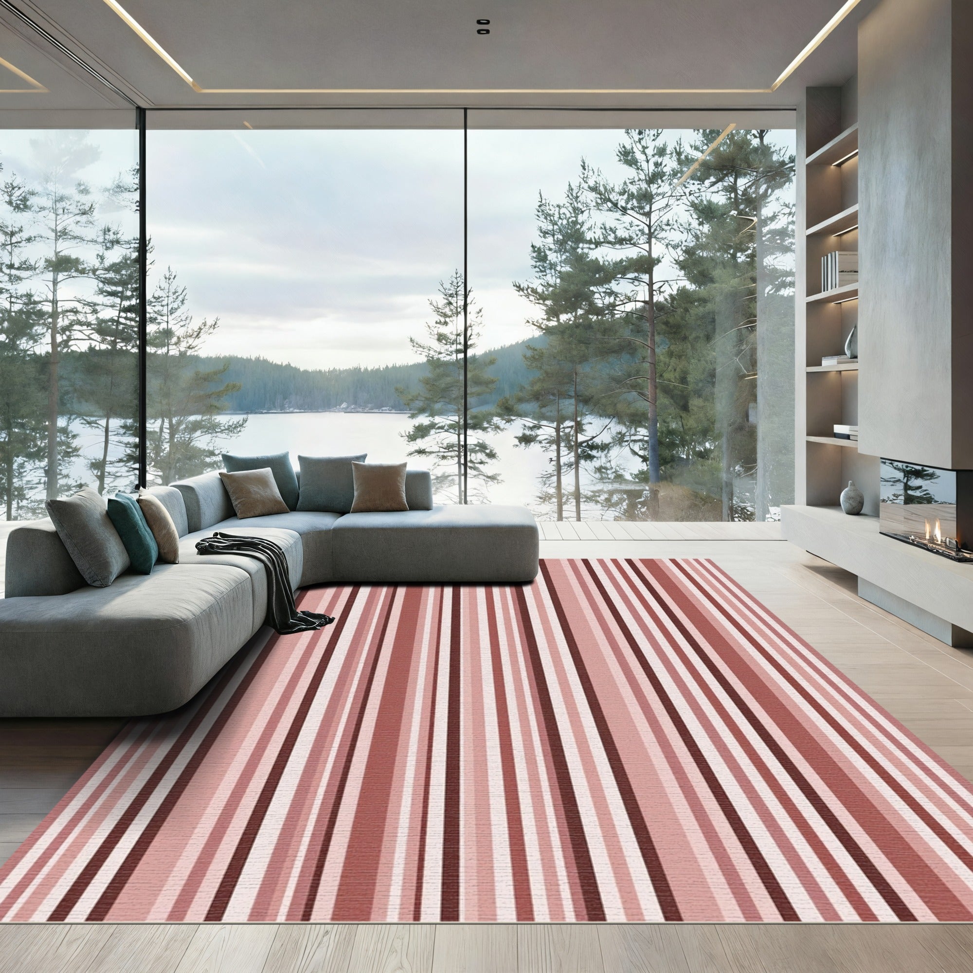 Salmon Pink Vertical Stripe Rug
