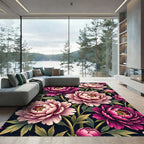Vibrant Pink Peony Botanical Ink Illustration Rug
