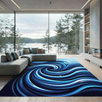 Deep Blue Swirl Wave Graphic Rug