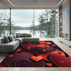 Layered Crimson Heart Abstract Art Rug