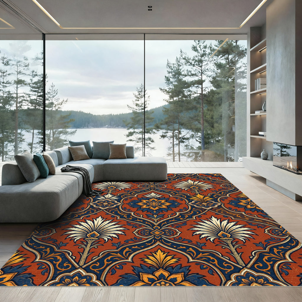 Ornate Teal Deep Botanical Medallion Rug