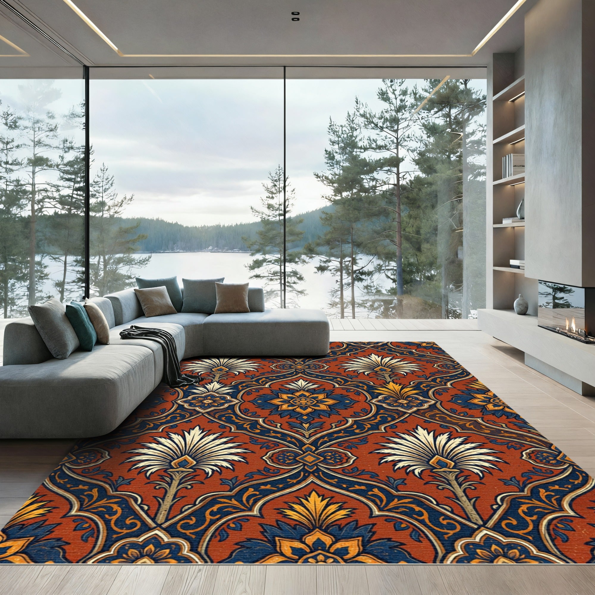 Ornate Teal Deep Botanical Medallion Rug