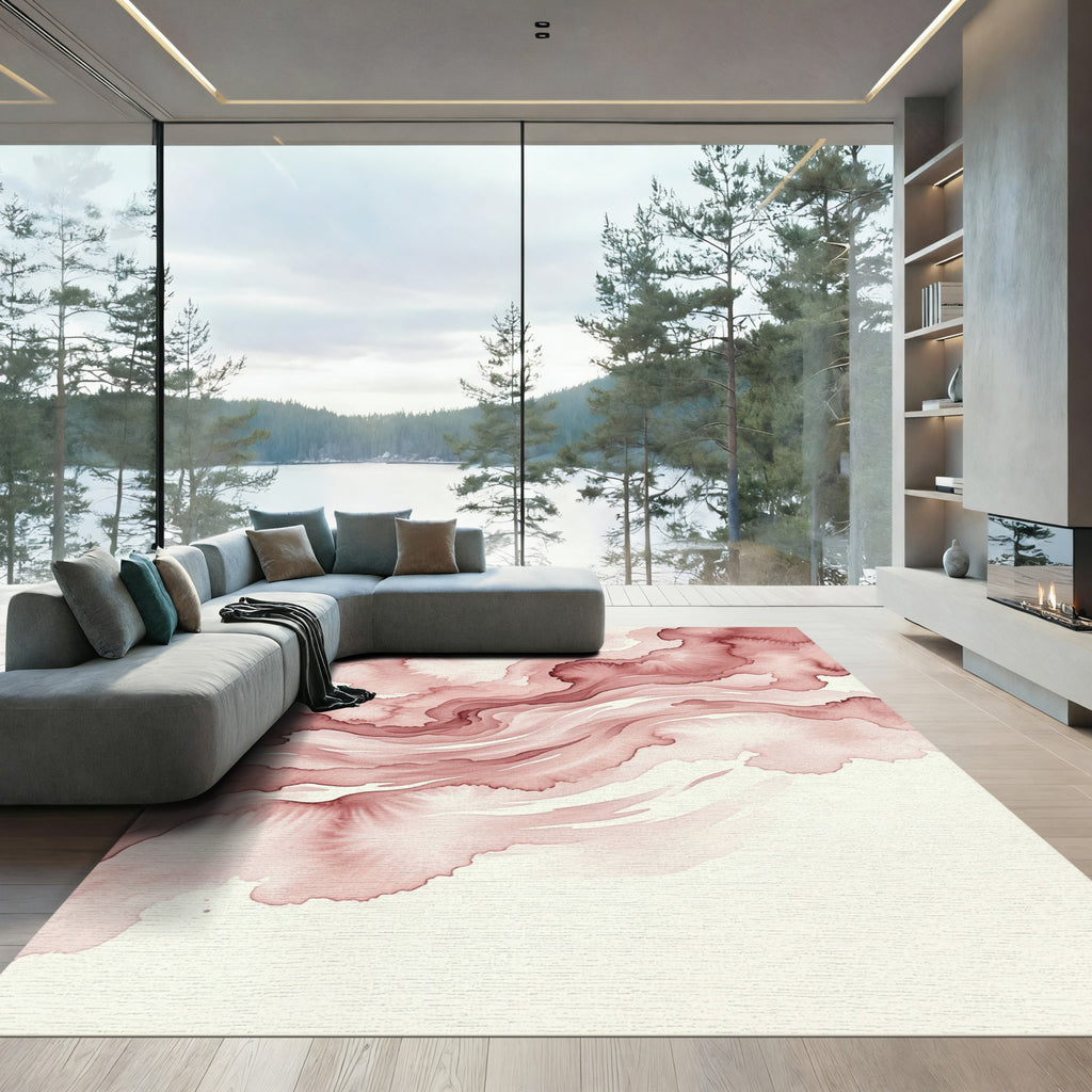 Crimson Watercolor Fluid Swirl Rug