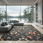 Elegant Floral Scrollwork Gray Rug