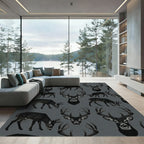 Majestic Black Deer Heads Wildlife Repeat Rug