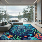 Cute Deep Sea Octopus Coral Reef Rug