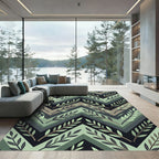 Sage Green Chevron Leaf Botanical Rug