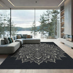 Monochrome Paisley Mandala Circular Art Rug