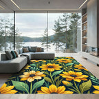 Radiant Golden Sunflower Botanical Tapestry Rug