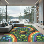 Lucky Shamrock Rainbow Gold Pot Illustration Rug
