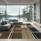 Earthy Plaid Beige Brown Squares Rug