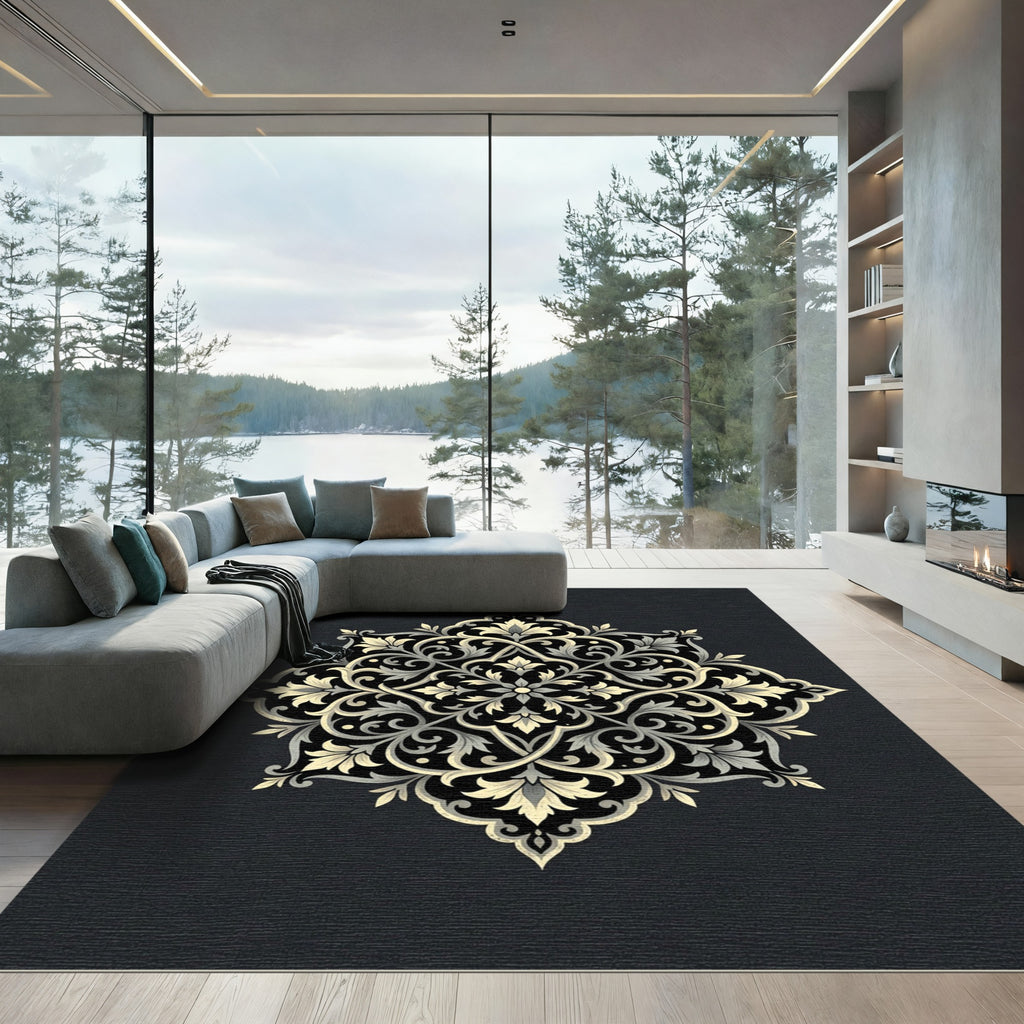Intricate Ivory Floral Mandala Rug