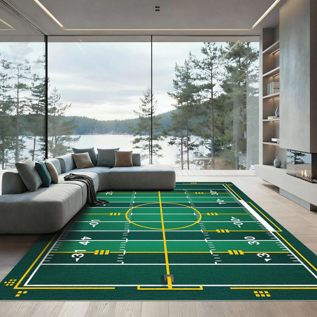 Athletic Field Green Grid Area Rug
