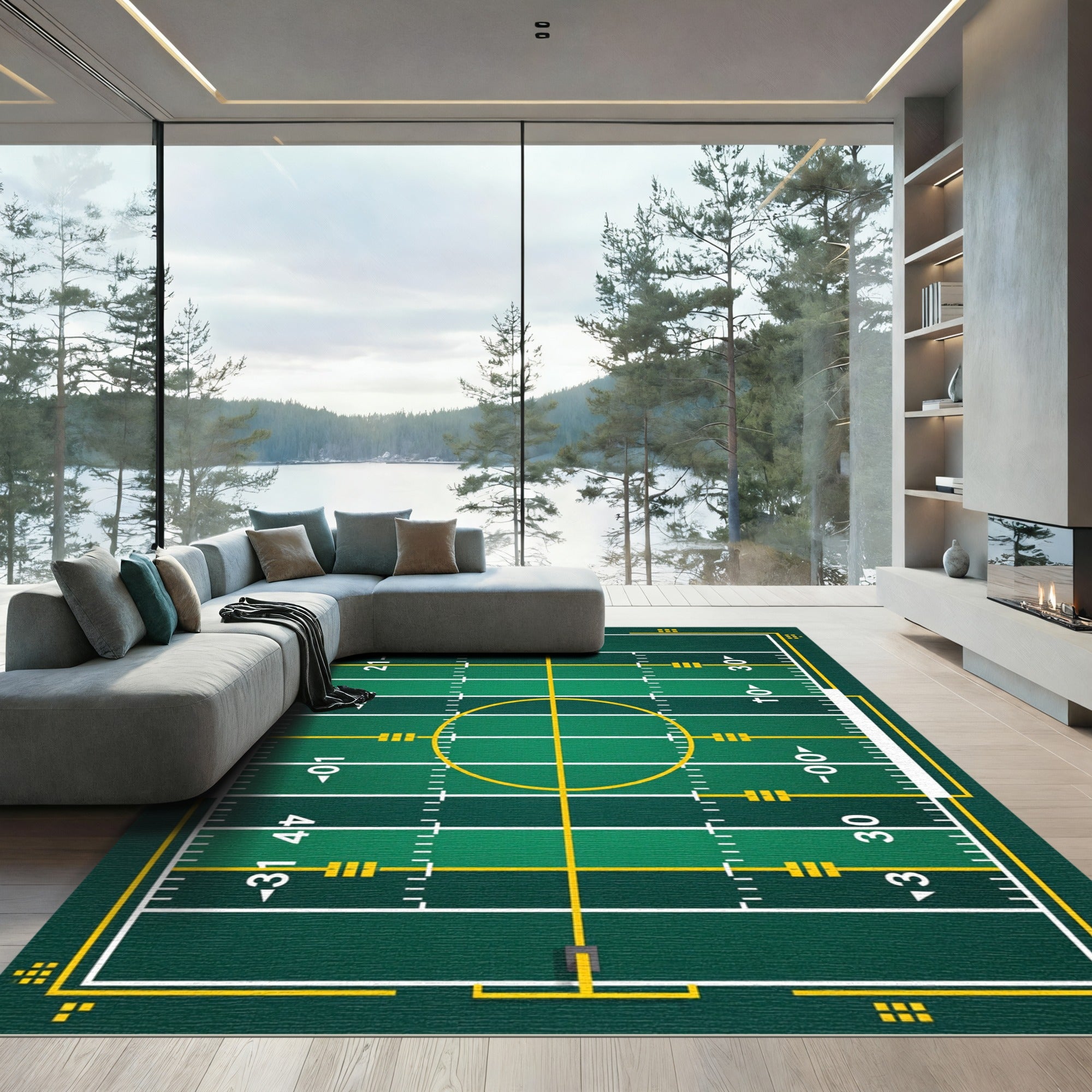 Athletic Field Green Grid Area Rug