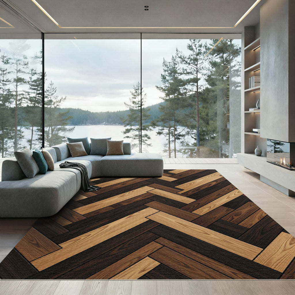 Alternating Wood Grain Herringbone Rug