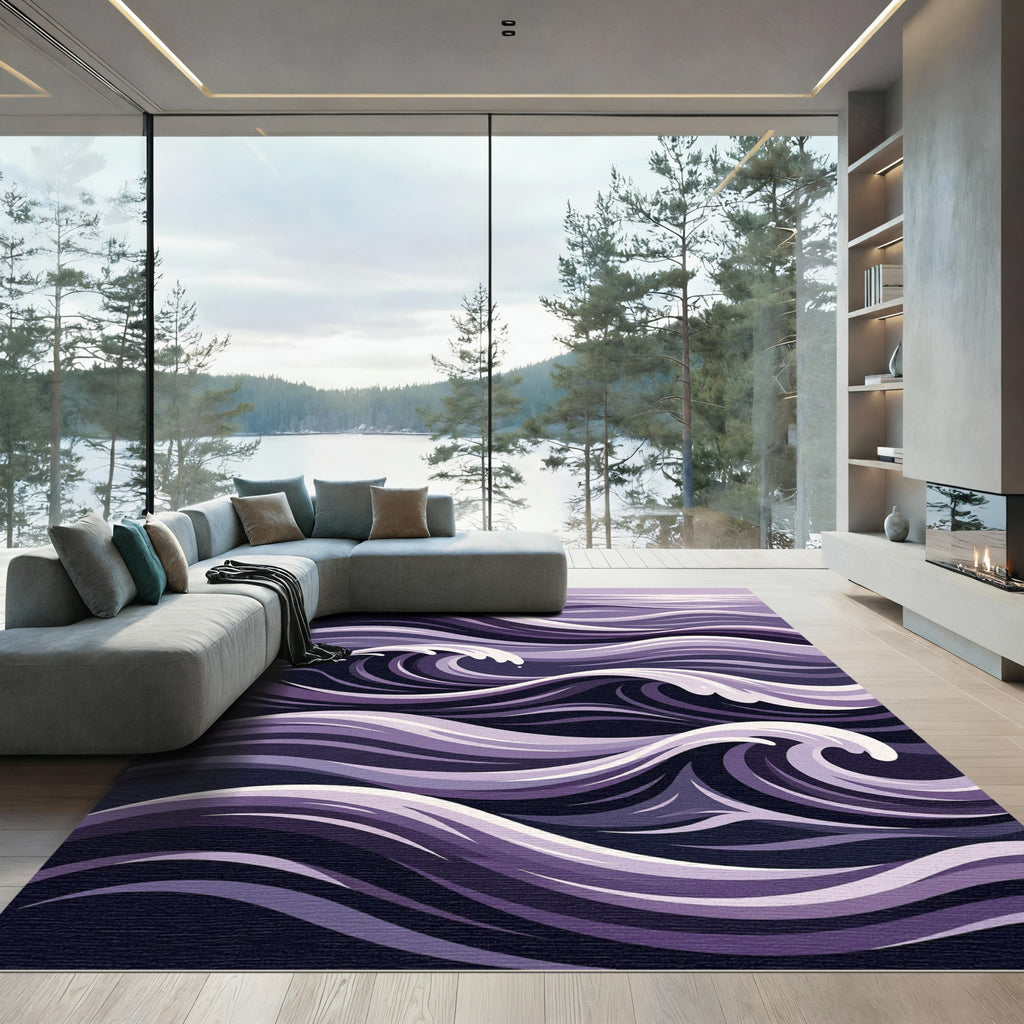 Deep Purple Abstract Ocean Waves Rug