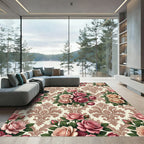 Romantic Pink Rose Damask Scroll Rug