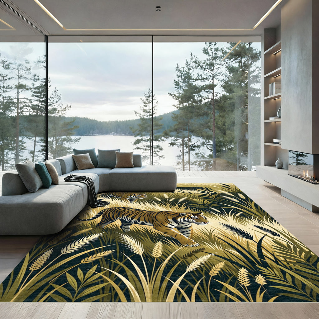 Golden Tigers In Tall Grass Meadow Rug