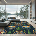 Rustic Navy Adventurer Compass Forest Rug