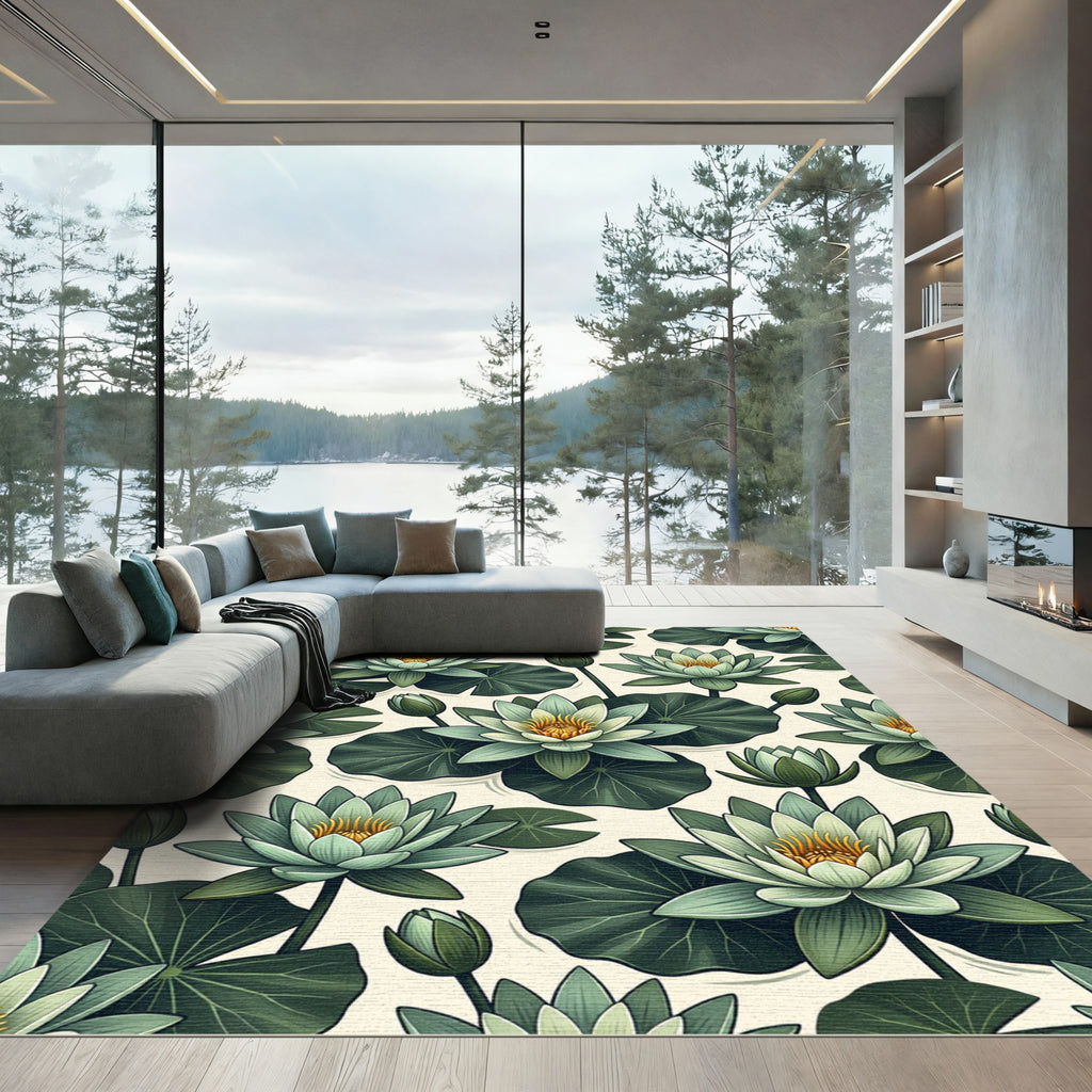 Botanical Sage Water Lily Pond Rug