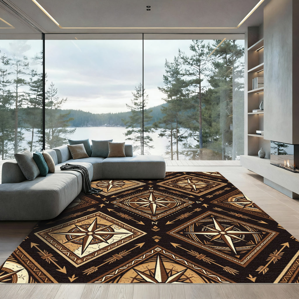 Brown Compass Rose Diamond Rug