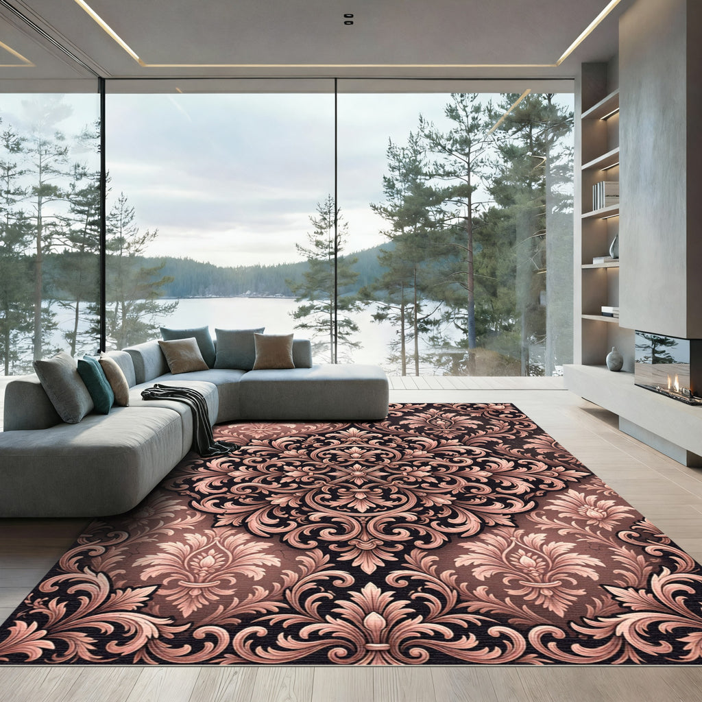 Blush Damask Ornate Filigree Medallion Rug
