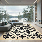 Black Fleur-de-lis Antique Cream Backdrop Rug