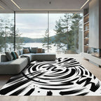 Bold Black Brushstroke Swirl Rug