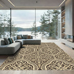 Ornate Cream and Brown Filigree Damask Rug