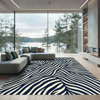 Abstract Navy and Cream Flowing Waves Rug