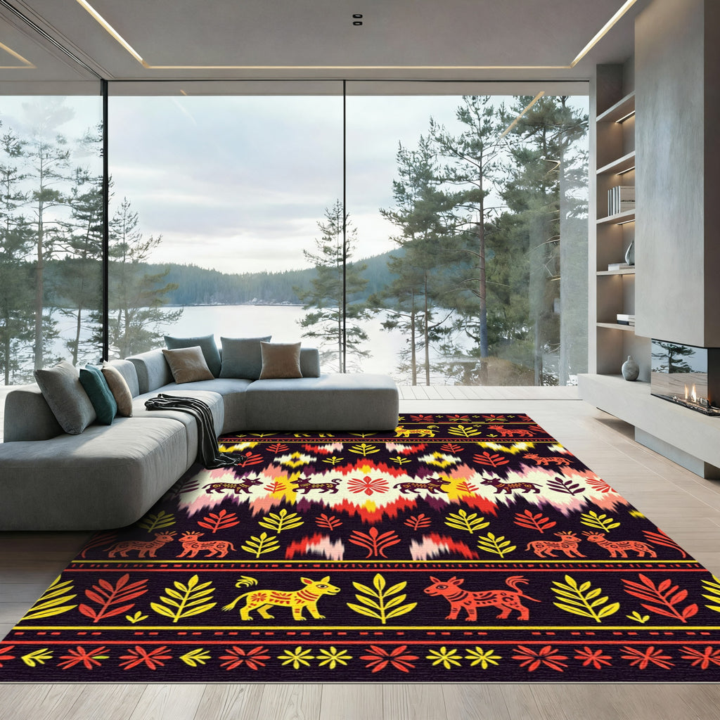 Folk Animal Tribal Stripes Rug