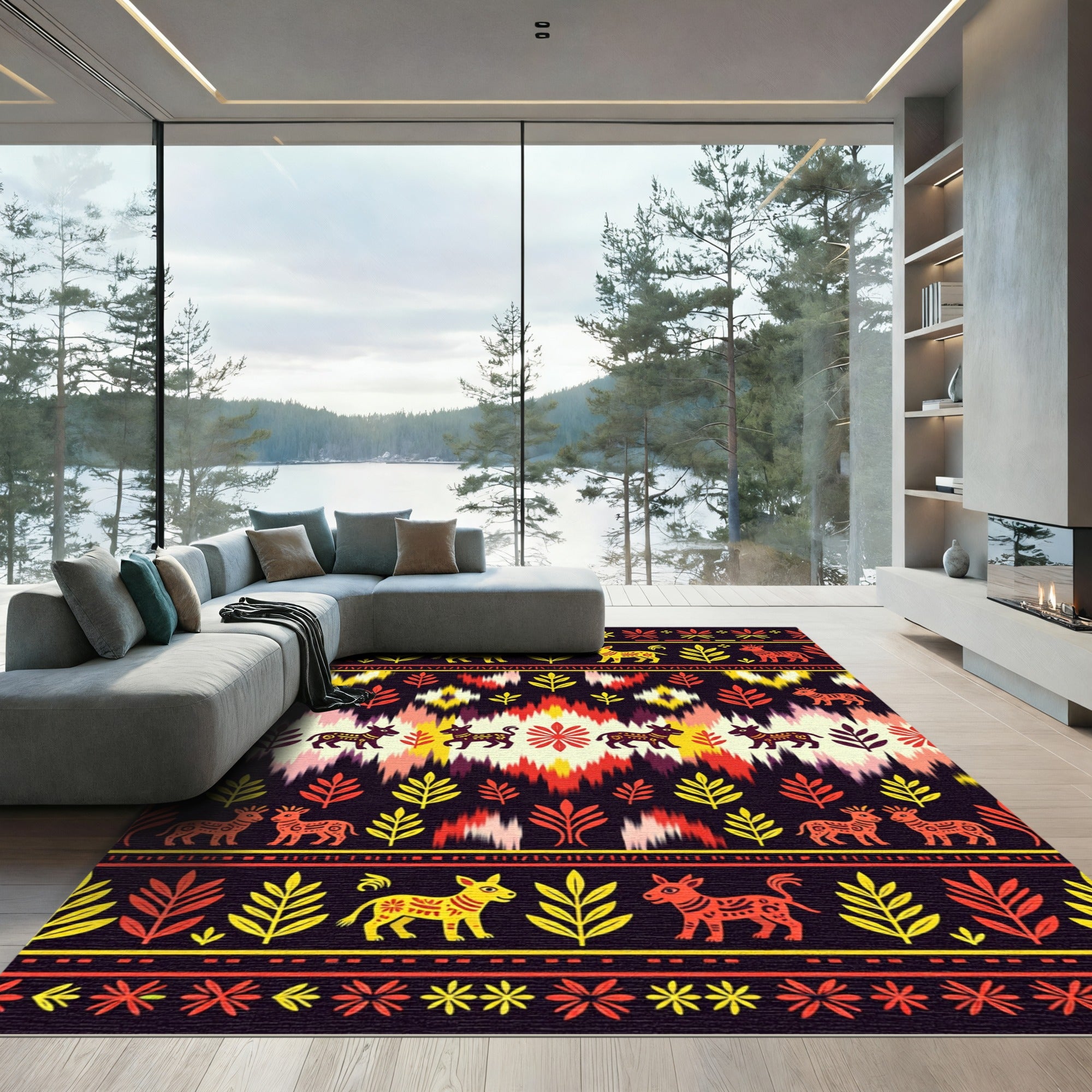 Folk Animal Tribal Stripes Rug