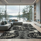Monochrome Pastoral Toile Countryside Landscape Rug