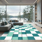 Modern Teal and Mint Grid Block Rug