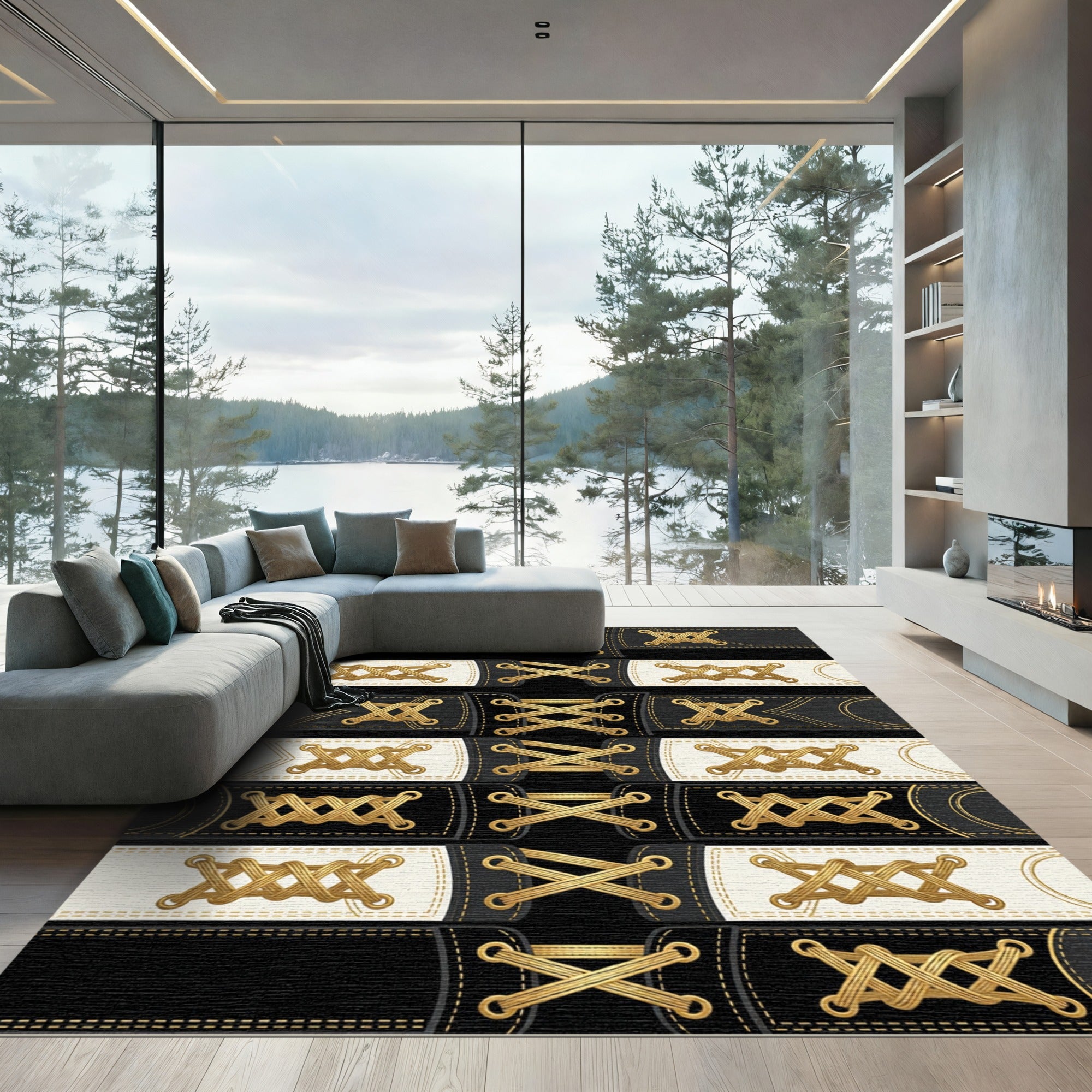 Laced Corset Monochromatic Geometric Grid Rug