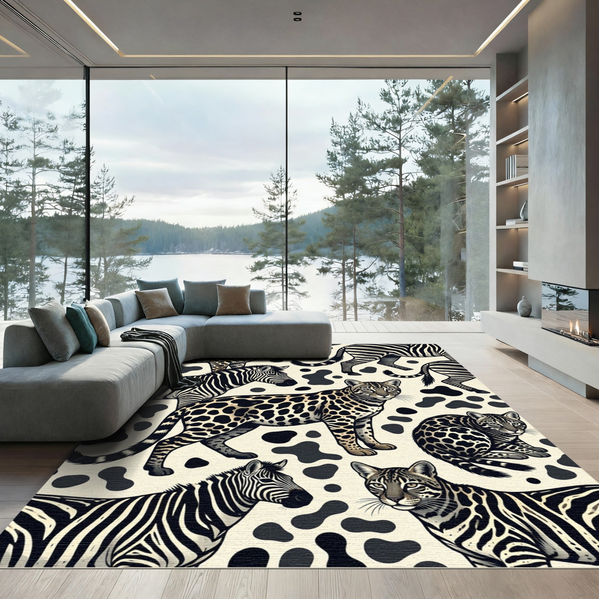 Leopard and Zebra Animal Fusion Rug